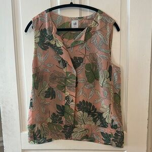 CAbi Women's Pink and Green Leaf Print Top